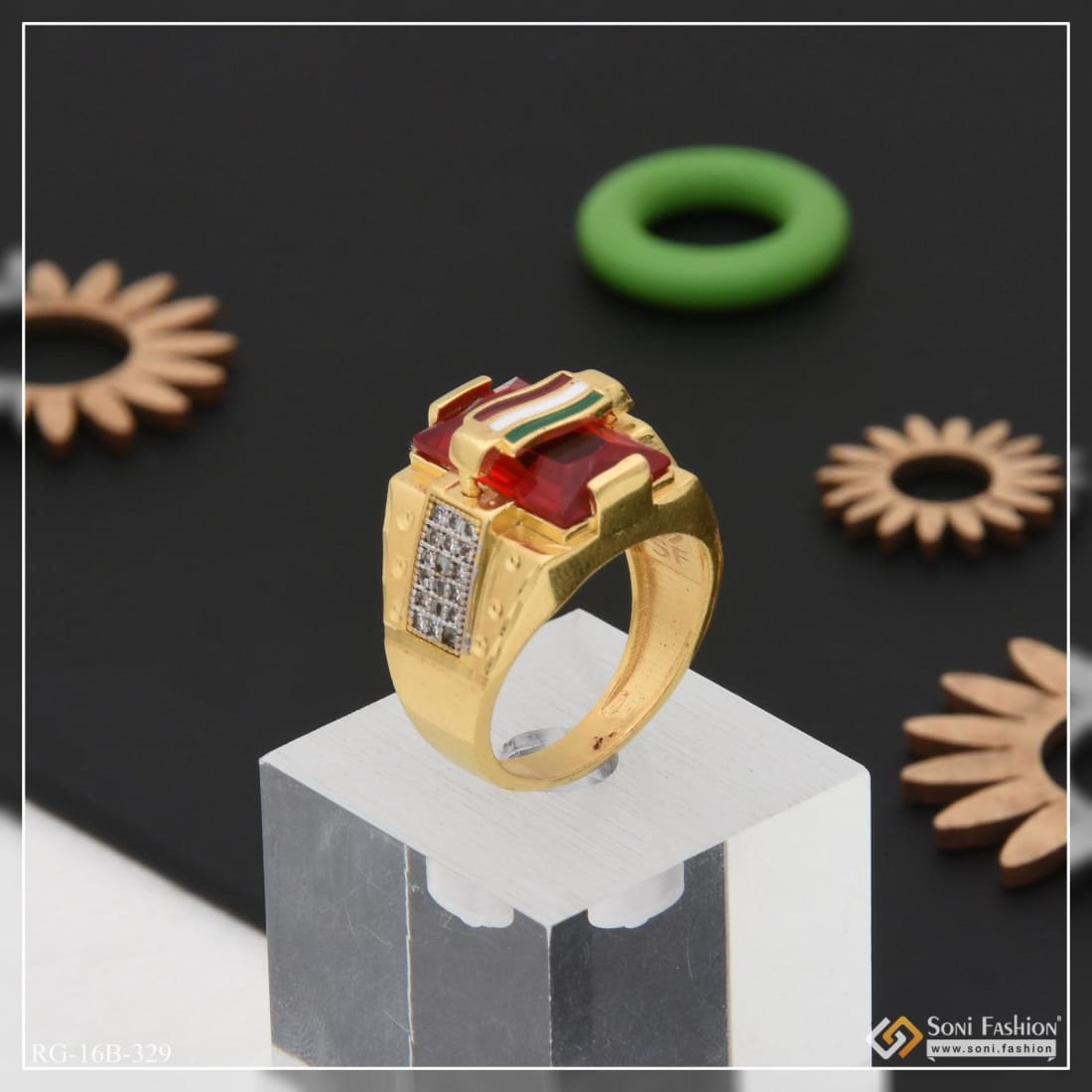 MENDEL Mens Gold Plated Christian Cross Green CZ Stone Ring For Men Size 7  8-15 | eBay